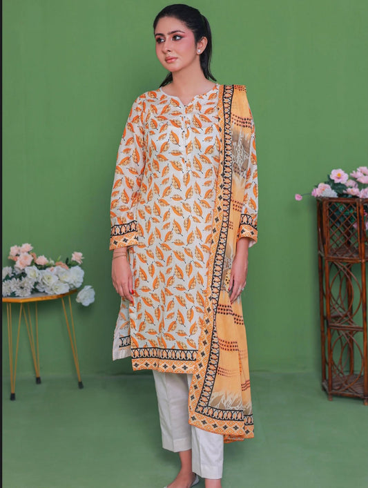Leaf Inlay 3 Piece Unstitched Lawn [ D-10 ]