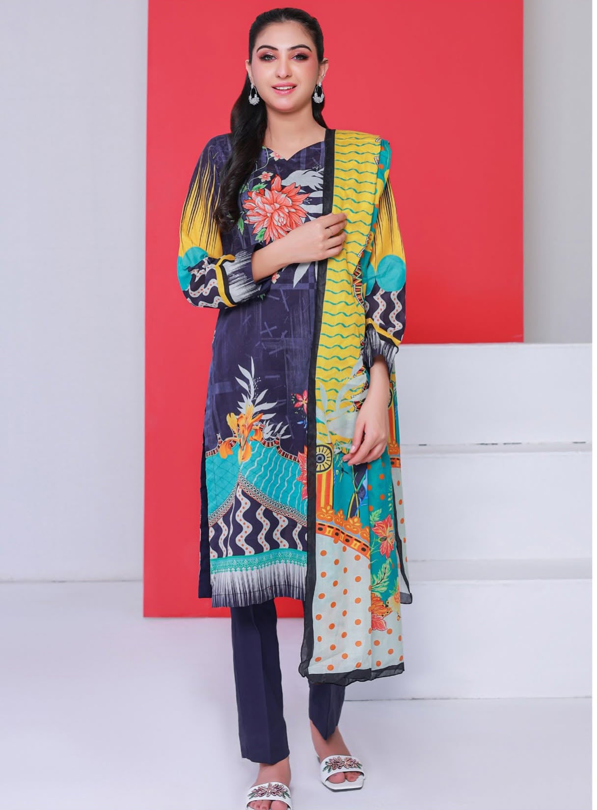 Rangeen 3 Piece Unstitched Lawn Suit [ D-08 ]