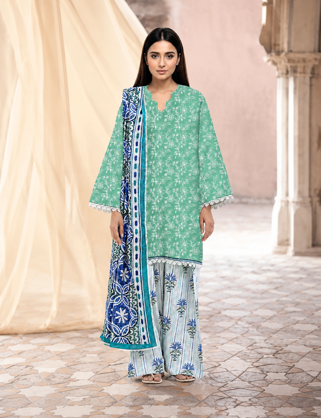 Aqua Feroza  – 3 Piece Unstitched Embroidered Lawn Suit