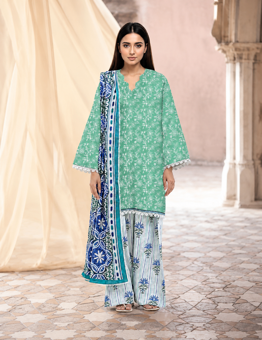 Aqua Feroza  – 3 Piece Unstitched Embroidered Lawn Suit