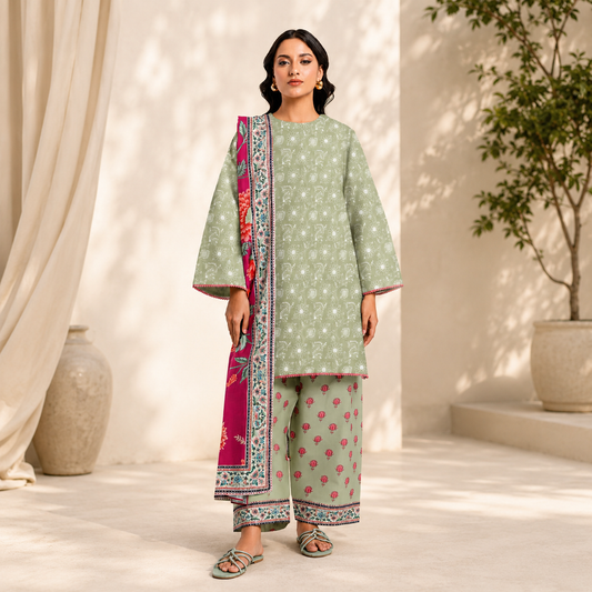 Soft Pearl – 3 Piece Unstitched Embroidered Lawn Suit