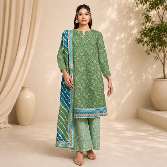 Pistachio Cream – 3 Piece Unstitched Embroidered Lawn Suit