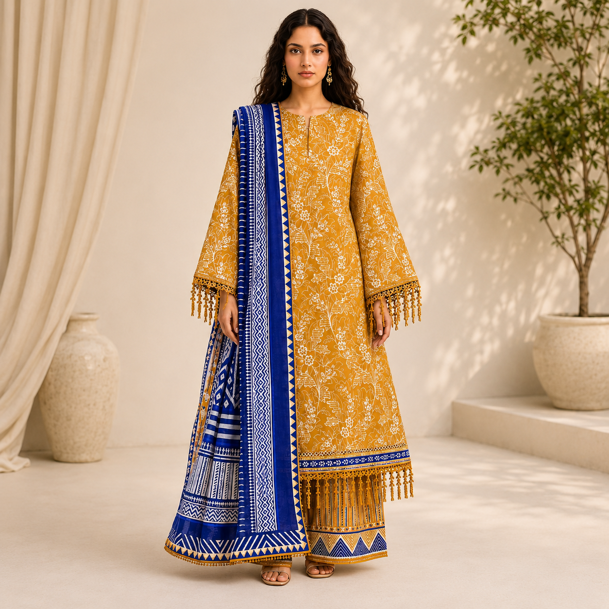 Champagne Gold – 3 Piece Unstitched Embroidered Lawn Suit